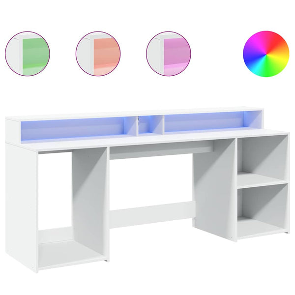 Työpöytä LED-valoilla valkoinen 200x55x91 cm tekninen puu