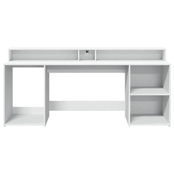 Työpöytä LED-valoilla valkoinen 200x55x91 cm tekninen puu