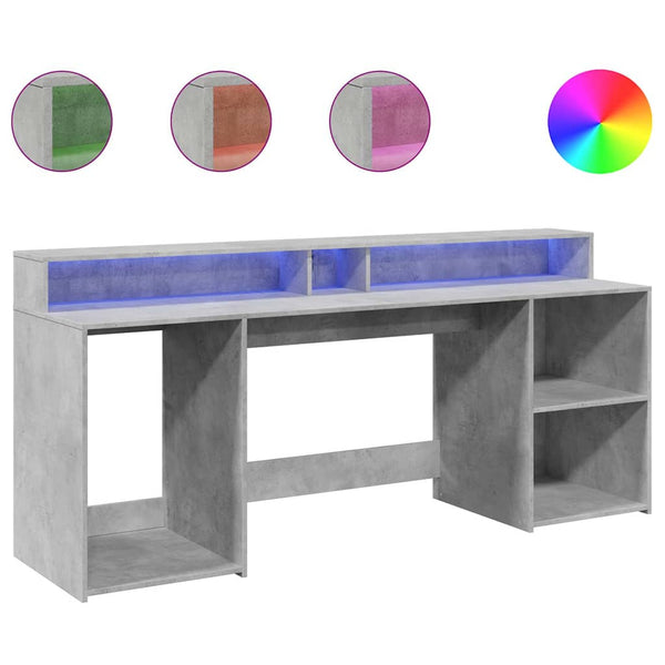 Työpöytä LED-valoilla betoninharmaa 200x55x91 cm tekninen puu