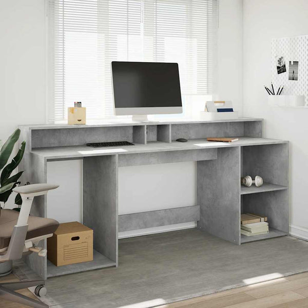 Työpöytä LED-valoilla betoninharmaa 200x55x91 cm tekninen puu