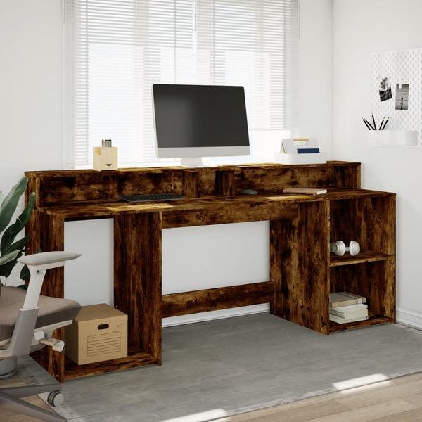 Työpöytä LED-valoilla savutammi 200x55x91 cm tekninen puu