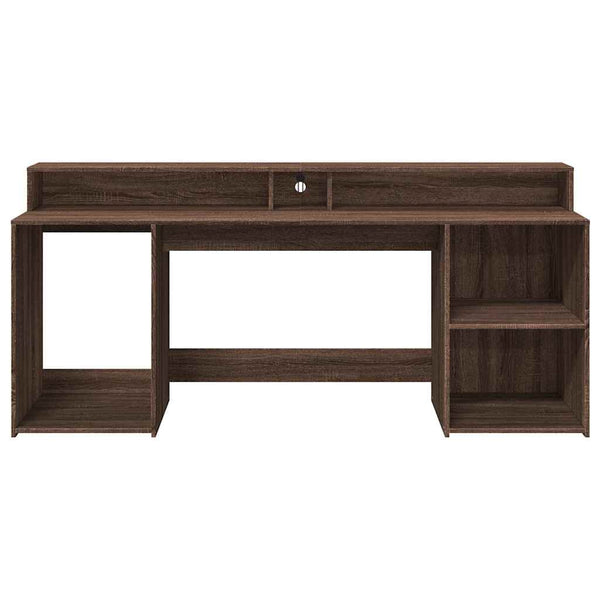 Työpöytä LED-valoilla ruskea tammi 200x55x91 cm tekninen puu