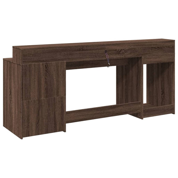 Työpöytä LED-valoilla ruskea tammi 200x55x91 cm tekninen puu
