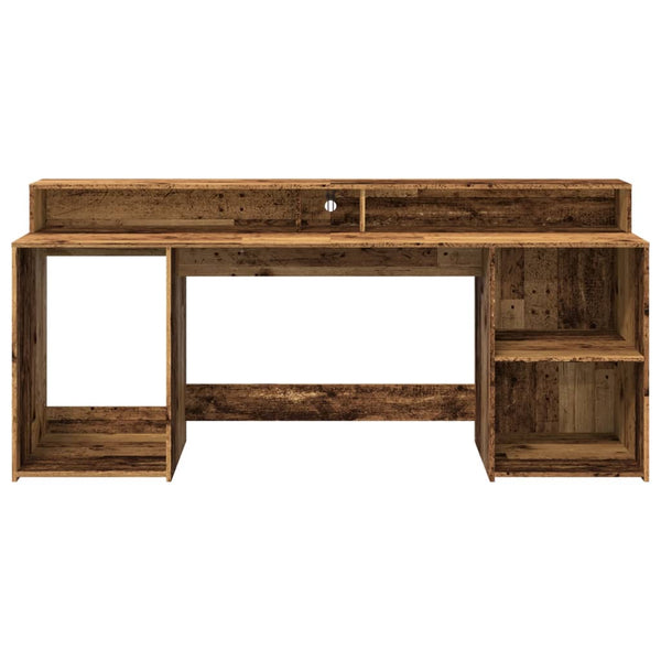 Työpöytä LED-valoilla vanha puu 200x55x91 cm tekninen puu