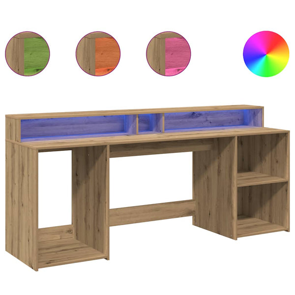 Työpöytä LED-valoilla artesaani tammi 200x55x91 cm tekninen puu