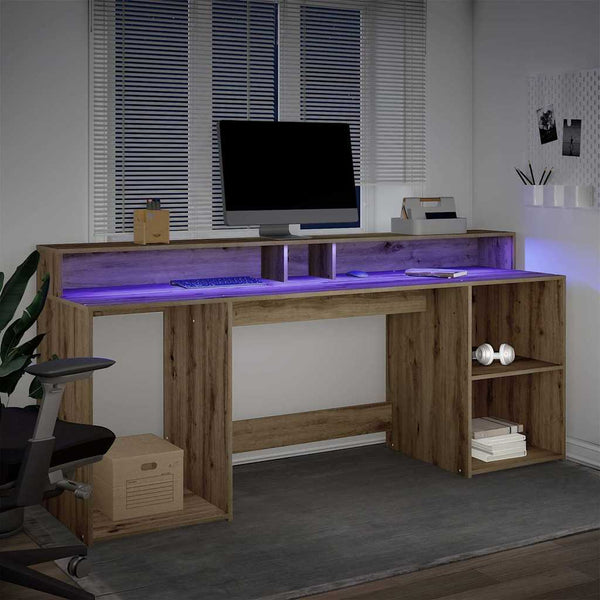 Työpöytä LED-valoilla artesaani tammi 200x55x91 cm tekninen puu