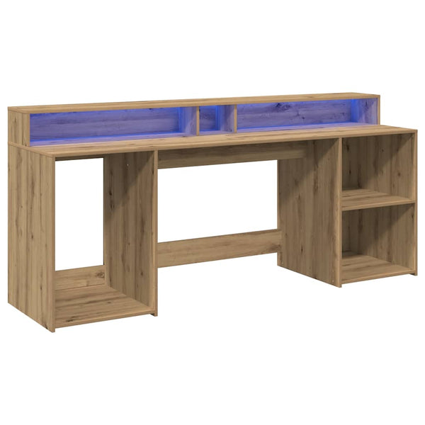 Työpöytä LED-valoilla artesaani tammi 200x55x91 cm tekninen puu