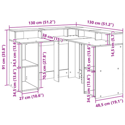 Valkoinen työpöytä led-valoilla Copaceni 130x130x91cm (puinen)