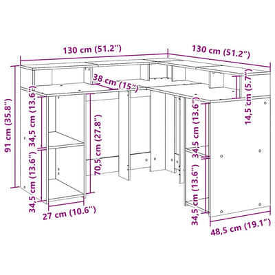 Työpöytä led-valoilla Copaceni 130x130x91cm (artesaani tammi, puinen)