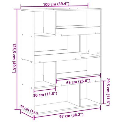 Huoneenjakaja Sonoma-tammi 100x33x125,5 cm tekninen puu