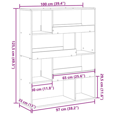Huoneenjakaja betoninharmaa 100x33x125,5 cm tekninen puu