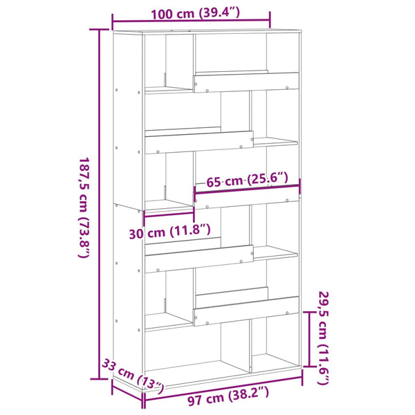 Huoneenjakaja Sonoma-tammi 100x33x187,5 cm tekninen puu