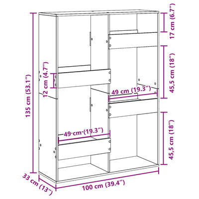Huoneenjakaja betoninharmaa 100x33x135 cm tekninen puu