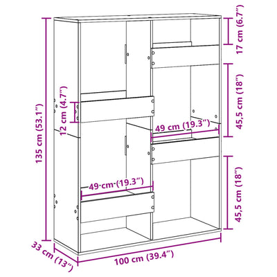 Huoneenjakaja harmaa Sonoma 100x33x135 cm tekninen puu