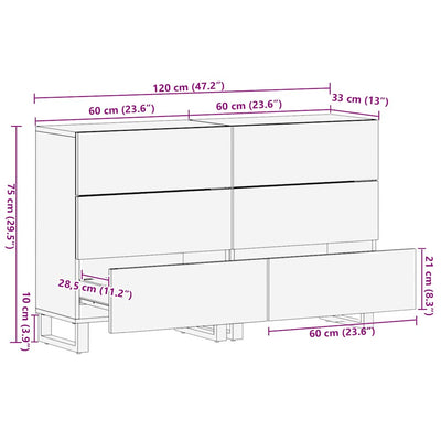 Musta senkit Duviea 60x33x75cm (2 kpl massiivipuu mango)