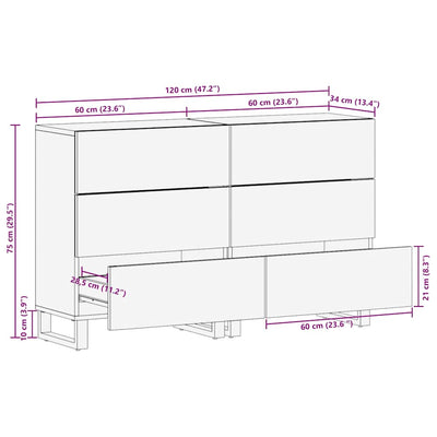 Senkit 2 kpl musta 60x33x75 cm massiivipuu mango