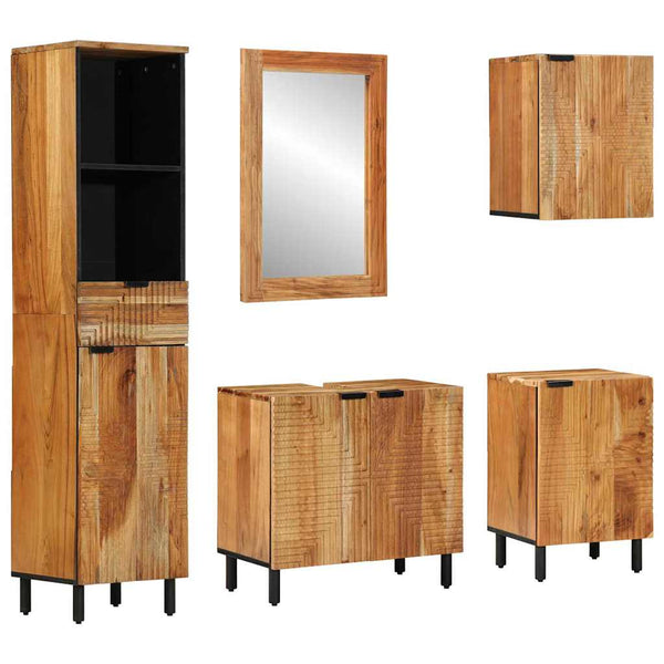 Kylpyhuoneen kaappisetti 5 kpl Luonnollinen 38 x 33 x 160 cm