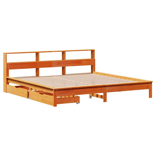 Sänky kirjahyllyllä ei patjaa vahanrusk. 200x200 cm täysi mänty