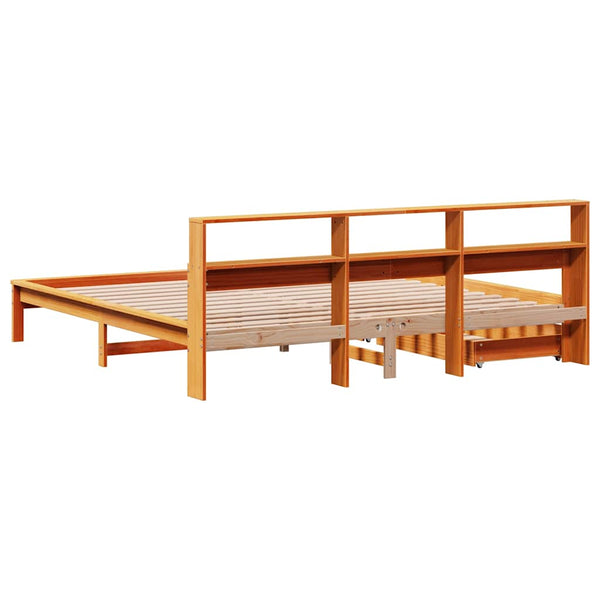 Sänky kirjahyllyllä ei patjaa vahanrusk. 200x200 cm täysi mänty