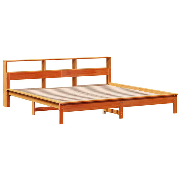 Sänky kirjahyllyllä ei patjaa vahanrusk. 200x200 cm täysi mänty