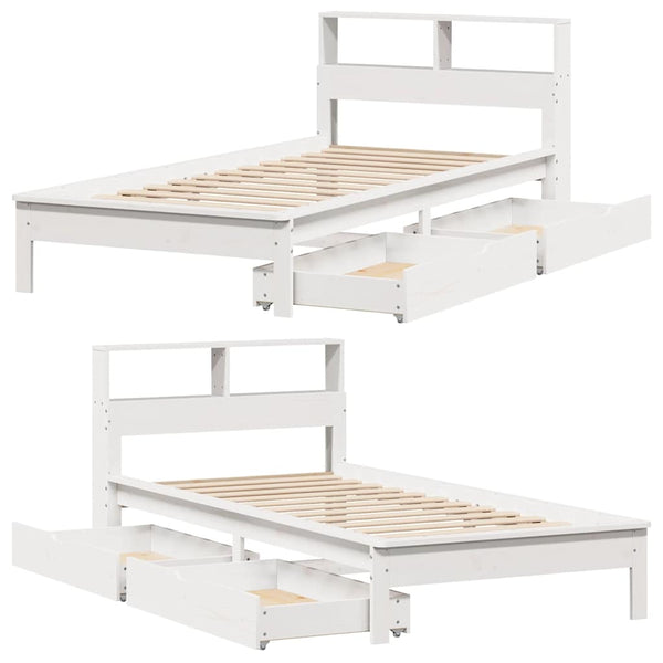 Sänky kirjahyllyllä ei patjaa valkoinen 75x190 cm täysi mänty