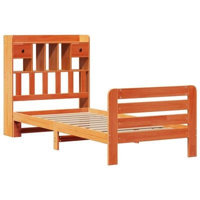 Sänky/kirjahylly ilman patjaa vahanruskea 75x190 cm täysi mänty
