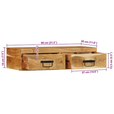 Seinälle asennettava TV-kaappi 80x30x19 cm massiivipuu akaasia