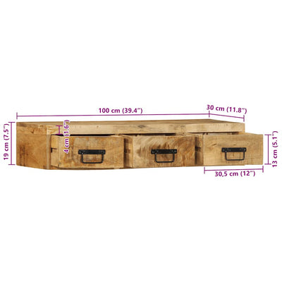 Seinä-TV-kaappi 100x30x19 cm Massiivipuuta mango