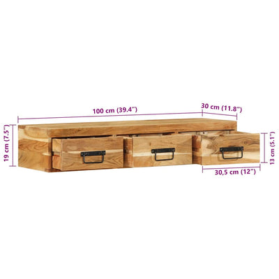Seinä-TV-kaappi 100x30x19 cm massiivipuu akaasia