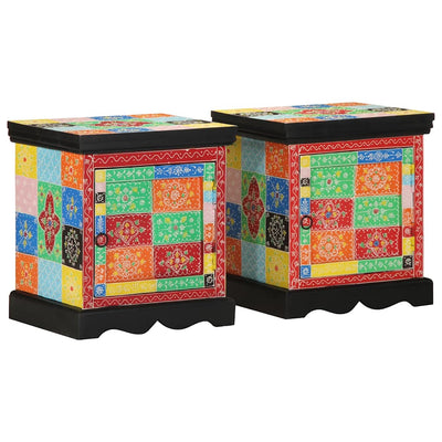 Yöpöytäkaappi 2 kpl Monivärinen 40x35x45 cm Massiivipuu Mango
