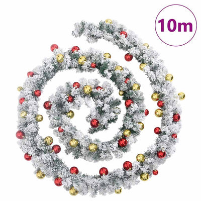 Vihreä jouluseppele Muazil 10 m (koristeilla ja led-valoilla pvc)