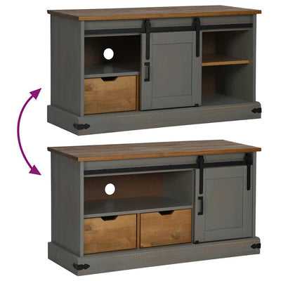 Harmaa tv-kaappi halden liukuovella Waltradt 110x40x60cm (massiivipuuta)