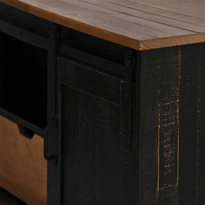 Musta tv-kaappi halden liukuovella Waltradt 110x40x60cm (massiivipuu)