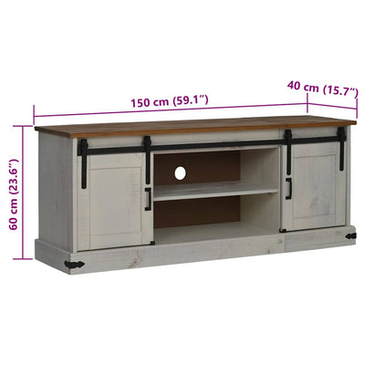 TV Kaappi HALDEN 2 Liukuovea Valkoinen 150x40x60 cm Massiivipuu