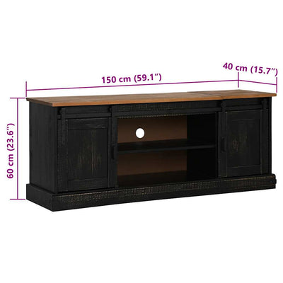 TV Kaappi HALDEN 2 liukuovea musta 150x40x60 cm massiivipuu