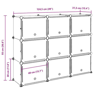 Musta säilytyslokero Ragip 9 kuutiolla ja ovilla (pp)
