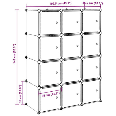 Tallennuskuution järjestäjä Yweta 12kuutiolla ja ripustustangoilla (pp)