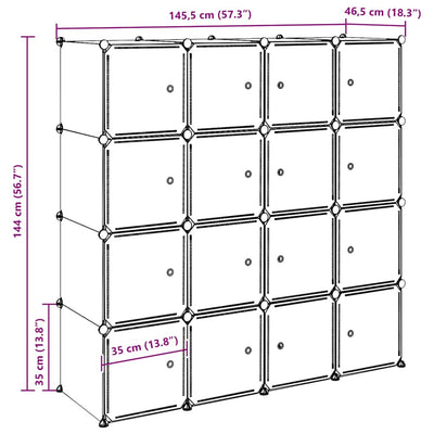 Tallennuskuution järjestäjä Yweta 16kuutiolla ja ripustustangoilla (pp)