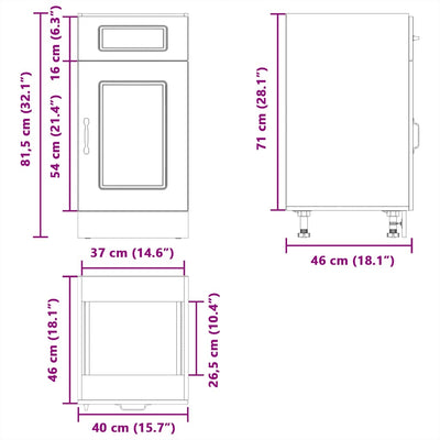 Harmaa keittiön pohjakaappi kalmar Tacue (suunniteltu puu)