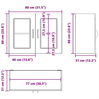 Ruskea keittiön seinäkaappi Tacue (lasiovella kalmar tammi)