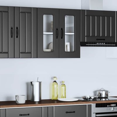 Musta keittiön seinäkaappi lasiovella kalmar Tacue (puinen)