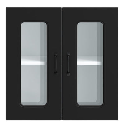 Musta keittiön seinäkaappi lasiovella kalmar Tacue (puinen)