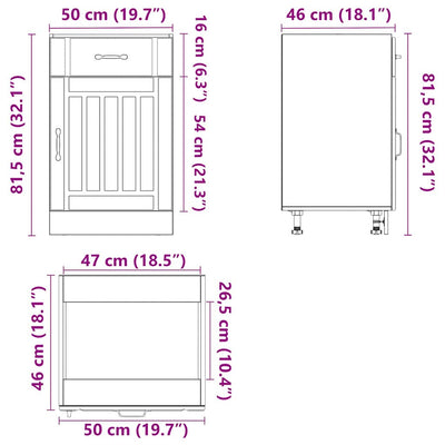 Betoniharmaa keittiön pohjakaappi lucca Armie (suunniteltu puu)