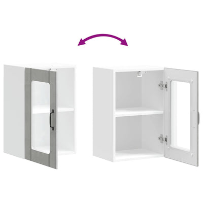 Betoniharmaa keittiön seinäkaappi Armie (lasiovella lucca)