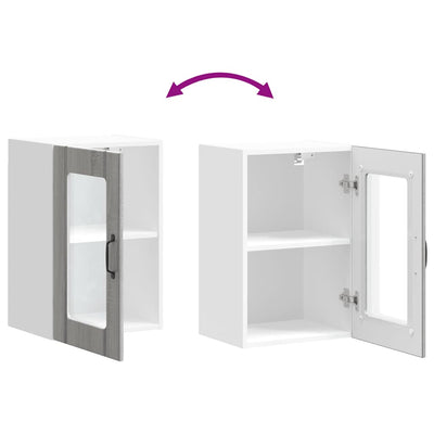 Harmaa keittiön seinäkaappi lasiovella lucca Armie (sonoma)