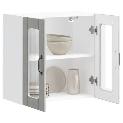 Betoniharmaa keittiön seinäkaappi Armie (lasiovella lucca)