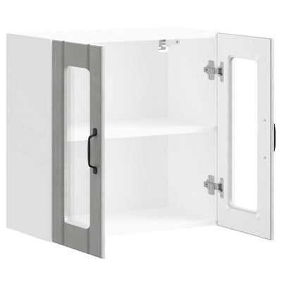 Betoniharmaa keittiön seinäkaappi Armie (lasiovella lucca)