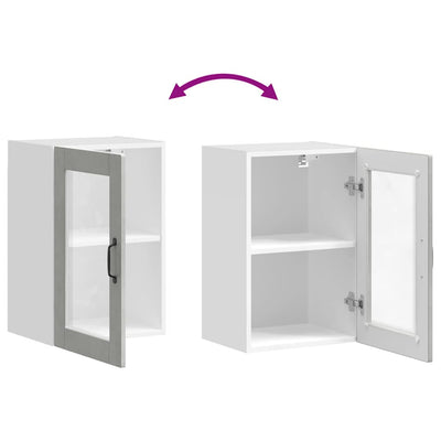 Betoninharmaa keittiön seinäkaappi Cristofie (lasiovella porto)