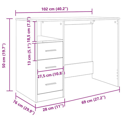 Työpöytä artesaani tammi 102x76x50 cm tekninen puu