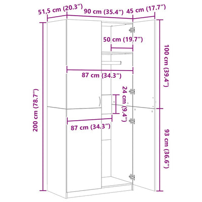 Käsityöläinen tammi vaatekaappi Pirus 90x52x200cm (puinen)